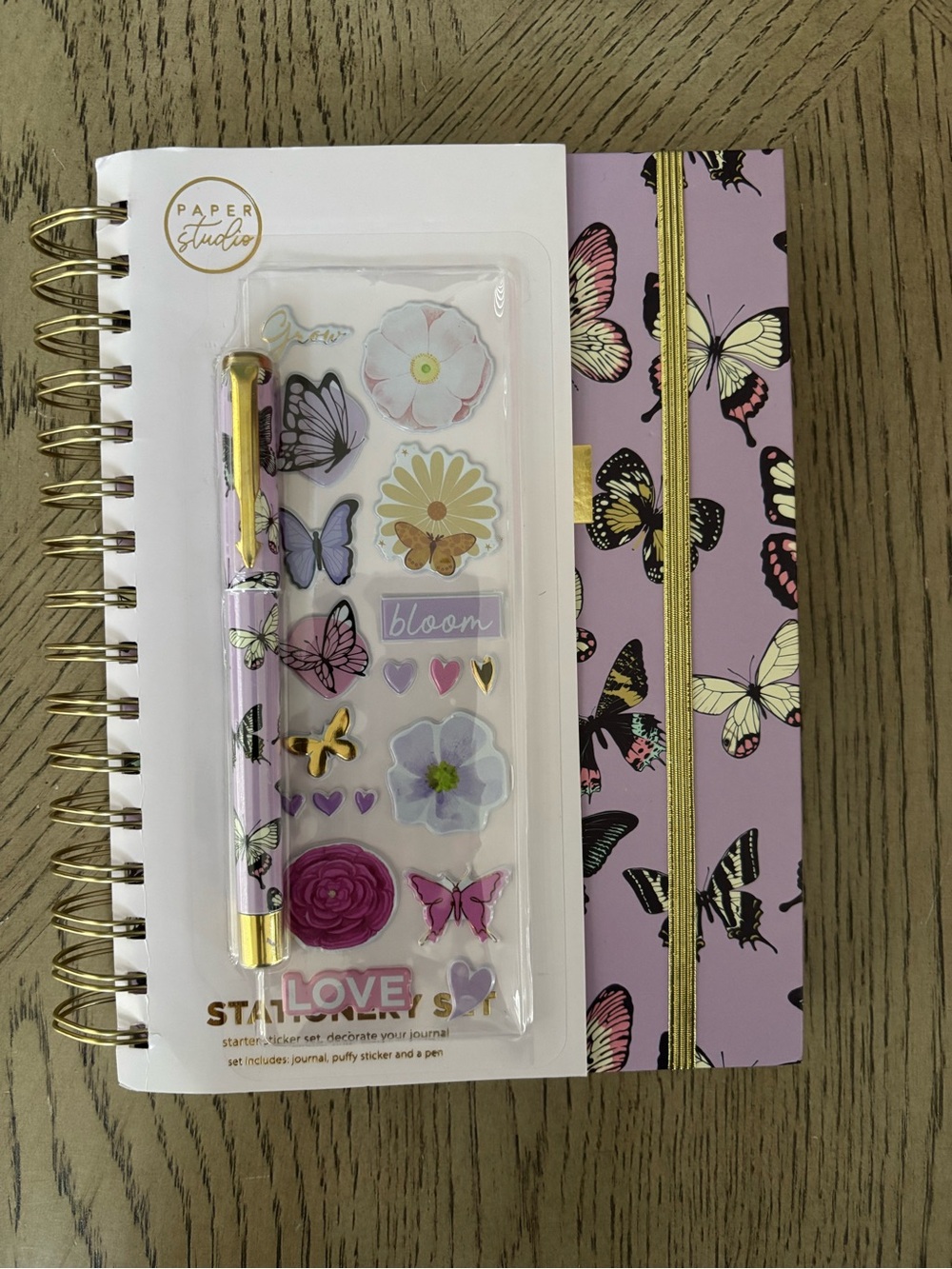 Paper Studio Butterfly Spiral Journal Gift Set w/ Pen & Puffy Stickers-NWT
